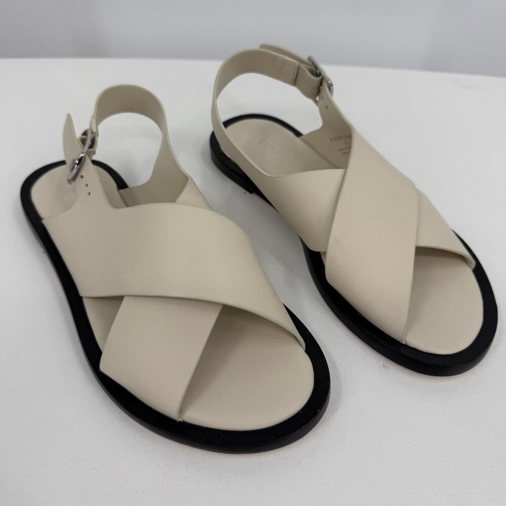 Everlane The City Crossover Sandals sz 5.5 Parchment Leather Ankle Strap Buckle